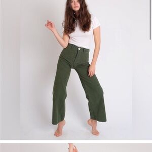 Jesse Kamm Wide Cotton Canvas Sailor Pants in Olive Green